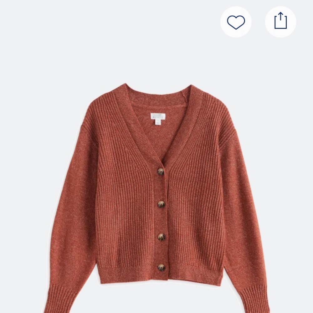 Market & Spruce - Elena Ribbed Button Down Mini Cardigan - Rust - M - Picture 2 of 5